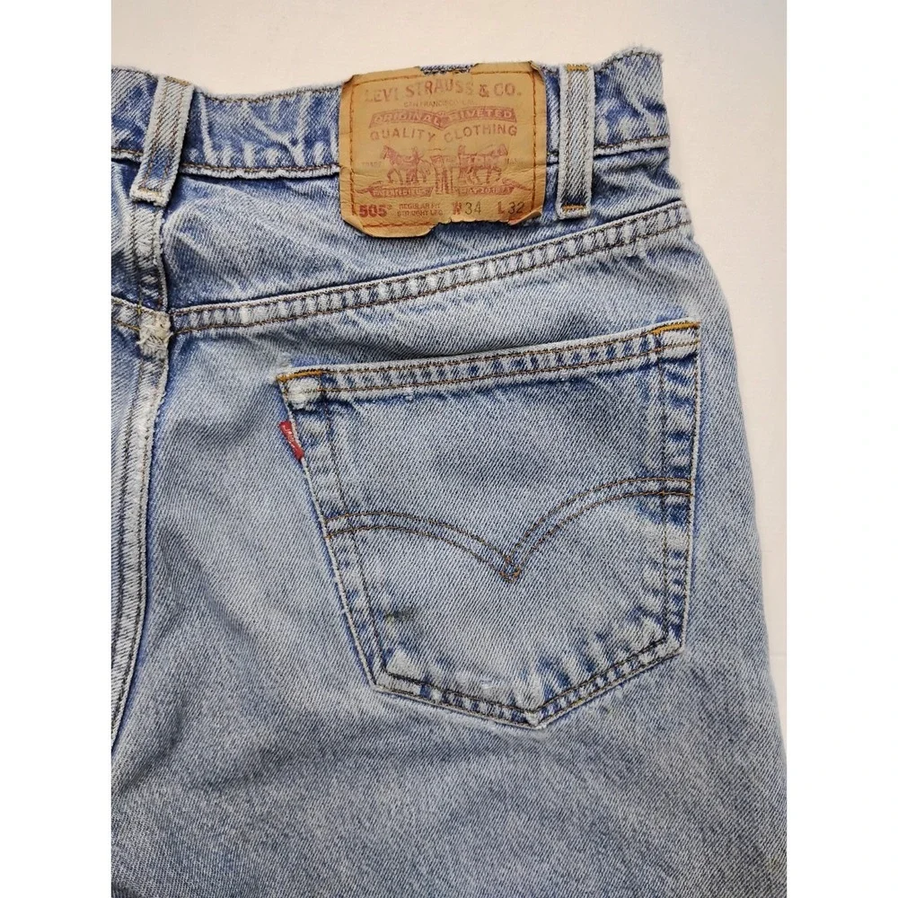 Levi's 505 Men's Straight Leg Stretch Denim Blue Jeans 34x32 Distressed grunge